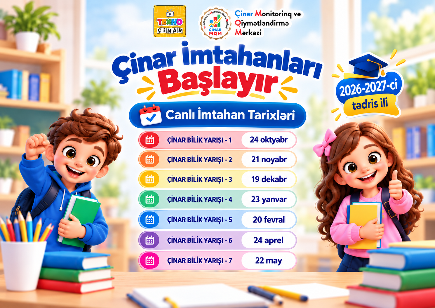 Çinar 2026-2027-ci Tədris İli Canlı İmtahan Tarixləri